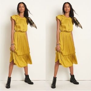 ANTHROPOLOGIE Current Air Dodie Flutter-Sleeved Midi dress size XS yellow